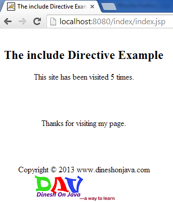 JSP Include Directive - Dinesh On Java